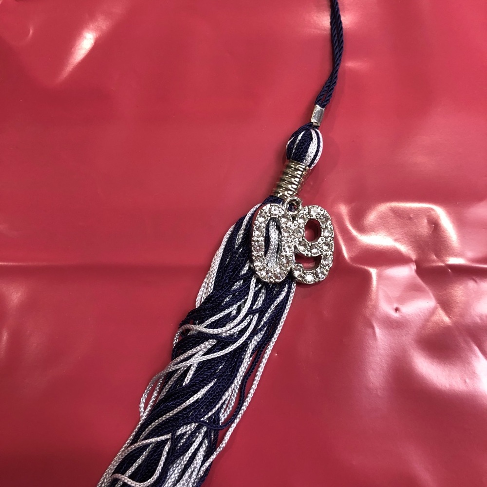 Blue and white tassel with rhinestone studded 09